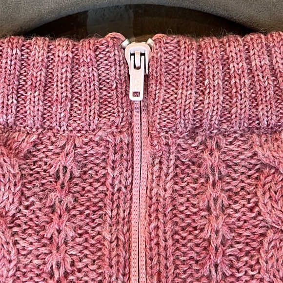 Vintage Dusty Pink Cable Knit Woolen Sweater Back Zip Authentic - Picture 11 of 12